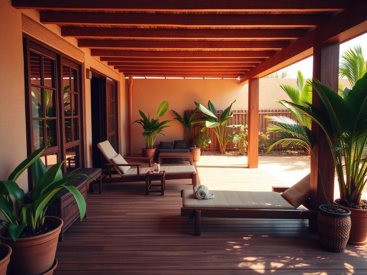 Temporary placeholder photograph of a shaded terrace with lounge seating